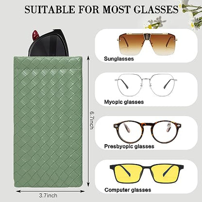 Squeeze Top Sunglass Pouch - Portable Sunglass Organizer Pouch Bags Soft PU Leather Glasses 2 Pack - color: Dark Gray +Blue