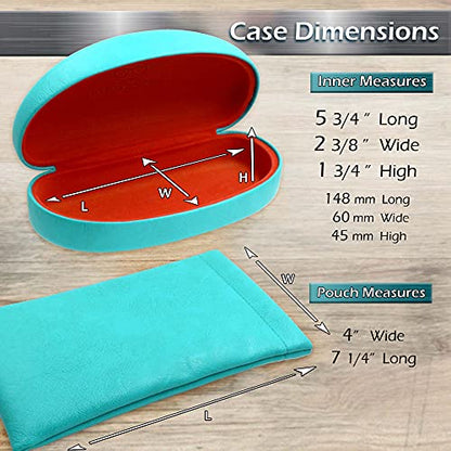 MyEyeglassCase Hard Sunglasses case - Women Glasses Case Holder - Large Durable Eyeglass Case Hard Shell with Pouch & Cloth - color: Z-combo As113 Turquoise