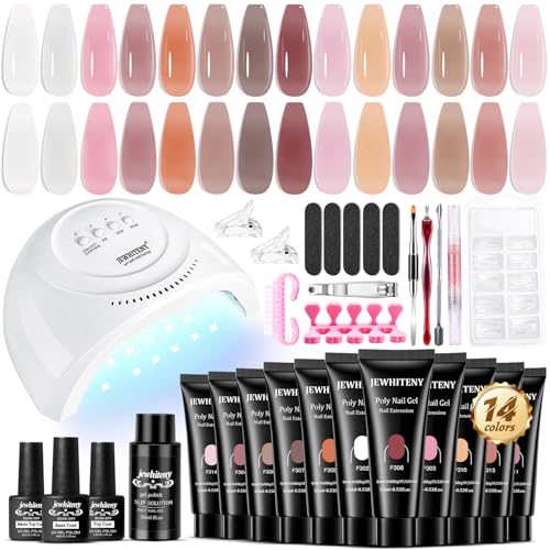 JEWHITENY Poly Extension Gel Kit With 48W LED Nail Lamp 14 Colors Builder Extension Gel All-in-One French Kit Nail Art Design Beginner Kit - color: A02