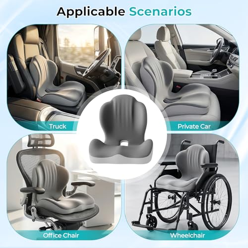 Seat Cushion with Lumbar Support Pillow for Truck Driver, Memory Foam Chair Cushion for Tailbone Pressure Relief & Long Driving, L-Shaped Ergonomic Non-Slip Seat Cushions for Car,Truck,Desk,Chairs