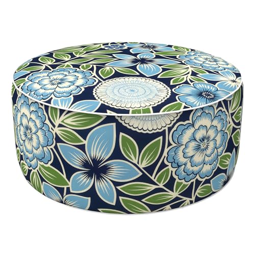 LVTXIII Inflatable Stool Ottoman Footrest with Handle, Decorative Fade-Resistant Foot Stool, Indoor or Outdoor Pouf for Home Garden and Camping Use, 21x21x9, Azure Botanical Symphony‌ - color: Azure Botanical Symphony‌, size: 21"D x 21"W x 9"H