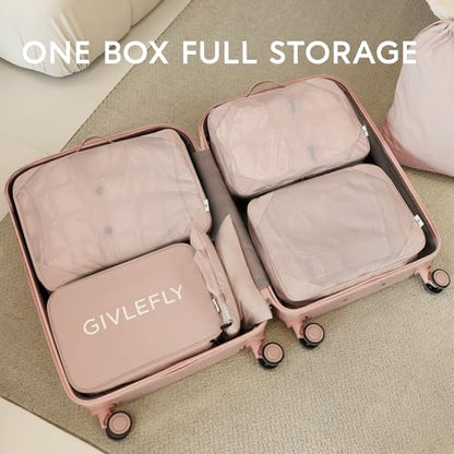GIVLEFLY Compression Packing Cubes for Travel, 6-Piece Lightweight Luggage Organizer Bags, Space Saving Suitcase Packing Set for Women - color: Pink