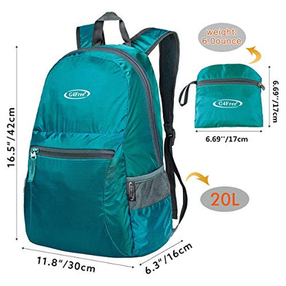 G4Free 20L Lightweight Packable Backpack Travel Hiking Daypack Foldable Backpack for Men Women - color: A-teal