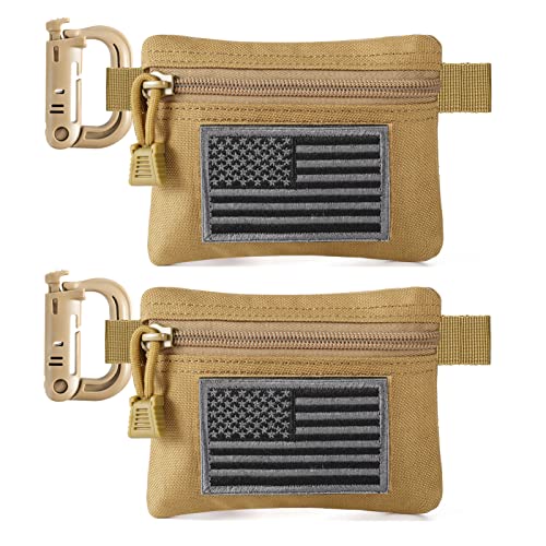 FRTKK 2 Pack Tactical Compact EDC Pouches Military Molle Utility Pouch Accessories Organizer Pouch Coin Purse Keychain Pocket Credit Card Holder Waist Pack - color: Tan 3