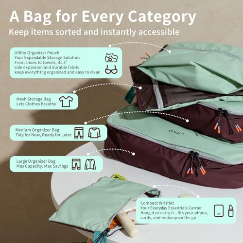Morning Deer Packing Cubes for Travel,5 Set Hanging Luggage Storage Organizer Bags for Suitcase, Optimized Packing Bags Perfect for Vacation or Business, Organize Clothes, Shoes, Toiletries,Cards
