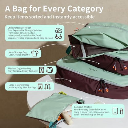Morning Deer Packing Cubes for Travel,5 Set Hanging Luggage Storage Organizer Bags for Suitcase, Optimized Packing Bags Perfect for Vacation or Business, Organize Clothes, Shoes, Toiletries,Cards