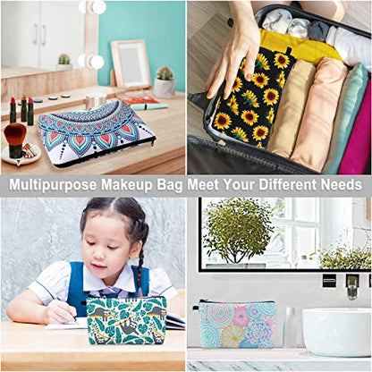 MAGEFY Makeup Bag 6 Styles Portable Travel Cosmetic Bag for Women Flower Patterns Zipper Pouch Sloth Gifts Makeup Pouch with Black Zipper (6 packs) - color: 6 packs