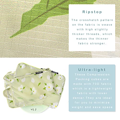 BAGAIL 6 Set Ultralight Compression Packing Cubes Packing Organizer for Travel Accessories Luggage Suitcase Backpack - color: Green Flower70D, style: Cloth Pattern
