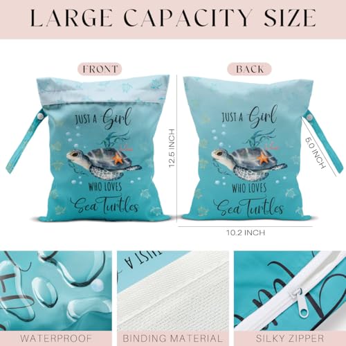 Waterproof Wet Bag for Swimsuit, Travel Beach Wet Dry Bag, Hidden Zipper Reusable Baby turtle Wet Bags, for Travel Beach Wet Swimsuits Toiletries Diapers Dirty Gym Clothes Laundry Bag - color: Baby turtle