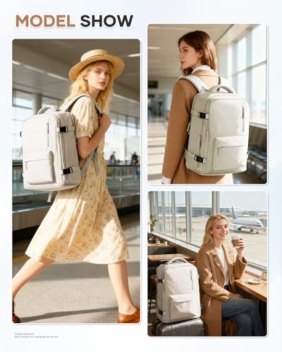 Large Travel Gym Backpack Women Carry On Backpack Flight Approved Hiking Waterproof Rucksack Casual Daypack Laptop bags airplanes Shoes Compartment Personal Item Travel Weekender Bag Essentials Beige - color: A54-beige, size: Large
