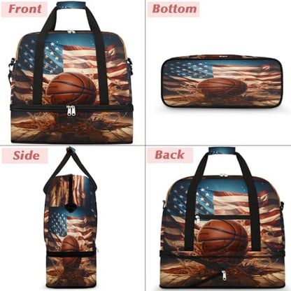 Travel Duffel Bag Basketball Design Weekender Bag with Shoe Compartment Foldable Overnight Bags for Travel Sports Lightweight Gym Bags for Men Women - color: Basketball Design