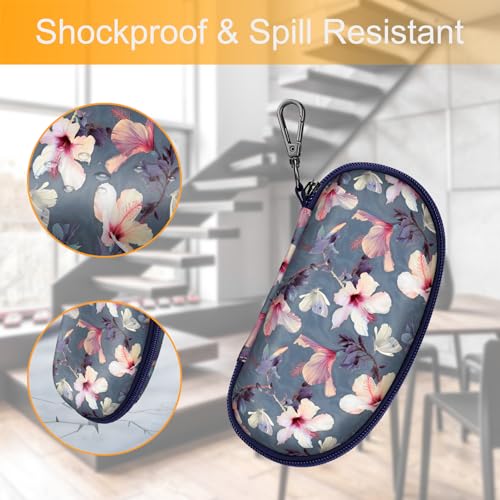 Fintie Sunglasses Case with Carabiner, Hard Shell Shockproof Sport Glasses Cases Travel Zipper Eyeglasses Holder, Blooming Hibiscus - color: Blooming Hibiscus