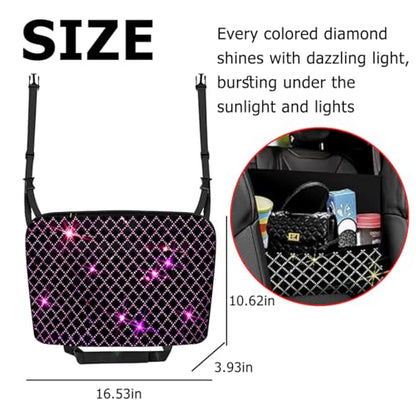 zipelo Bling Car Net Pocket Handbag Holder, Rhinestone Vehicle Backseat Purse Organizer Between Seats, Diamond Hanging Storage Bag Barrier of Pet Kids, Universal Automotive Accessories (Pink) - color: Pink