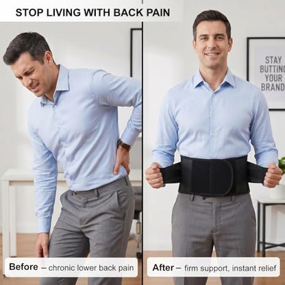 Back Brace for Lower Back Pain Relief, Wide Lumbar Support Belt for Men & Women, 5 Removable Metal Stays, Herniated Disc, Sciatica, Work & Lifting, Breathable Back Support (Large 39"-44.9") - size: Large