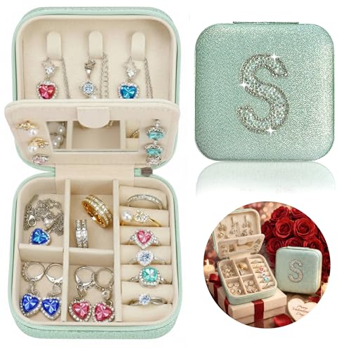 Mothers Day Gift Travel Jewelry Case for Women, Large Jewelry Organizer with Straps, Secure Storage, Better Organization, Gift for Bridesmaid, Daughter, Granddaughter - color: Green S