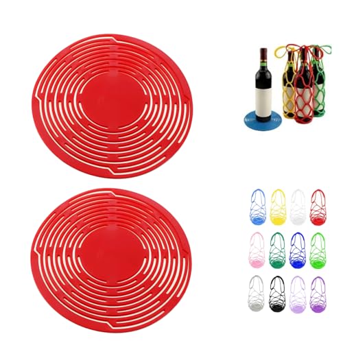 Multi-Use Silicone Storage Bag & Organizer,Multifunctional Mesh Coaster,Silicone Wine Carrier,Reusable, Foldable, Portable Coaster for Wine Bottles, Cans, Cups, Hot Dishes,and Beverages(2pcs Red) - color: 2pcs-i