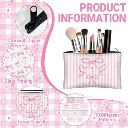 30 Pcs Pink Bow Makeup Bags Coquette Cosmetic Zipper Pouches with Elegant Pink Bow Makeup Bag Bulk Canvas Cosmetic Travel Toiletry Pouch for Women Bridesmaids Wedding Favors - style: Pink Bow