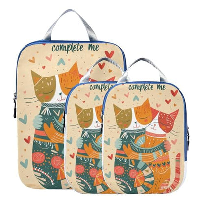 Reusable 3 Set Travel Packing Cubes For Suitcases 100% Polyester Travel Bags For Luggage, Complete Me Cats Warm (3 Set)