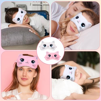 Kids Sleep Mask, 2 Pcs Cute Cat Sleeping Eye Mask Soft Plush Girls Sleep Masks Comfortable Funny Animal Night Eye Masks for Sleeping Blindfold Eye-Cover for Women Girls Home Travel (Pink, White) - color: White, Pink, style: Cat