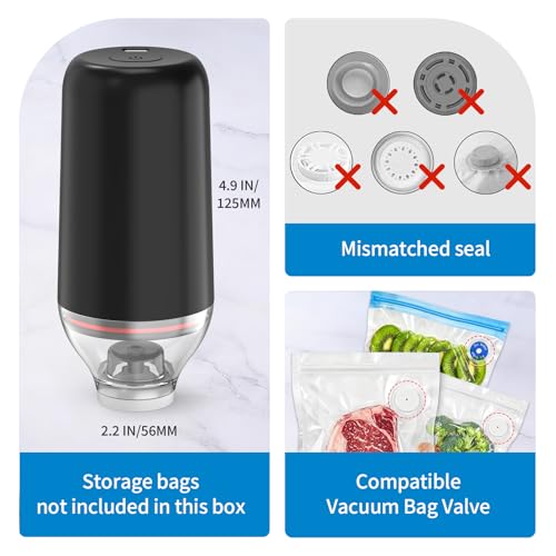 Handheld Vacuum Sealer, Sous Vide Vacuum Pump, Rechargeable Hand Held Vacuum Sealer for Food Storage, Camping, Sous Vide, Reusable Vacuum Bags Compatibility, Black(Pump Only) - color: Black