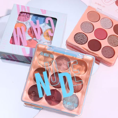 9-Color Nude Brown Eyeshadow Palette – Matte Shimmer Glitter Peach Caramel Bronze Eye Shadow Kit, High Pigment Blendable Long-Lasting Warm Neutral Makeup Palette for Daily Wear, Soft Glam & Travel - color: H01