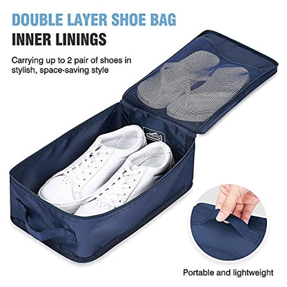 Mossio 6 Set Packing Cubes with Shoe Bag - Lightweight Travel Luggage Suitcase Organizers - color: Navy Blue