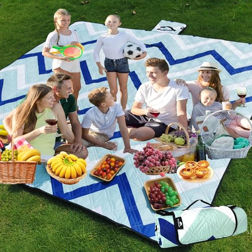 Picnic Blankets Machine Washable, 79''x79'' Extra Large Waterproof Foldable Compact Beach Blankets, Oversized XL Outdoor Mat for Spring Summer Camping, Park, Travel - color: Blue Wave