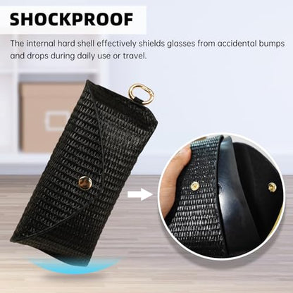 Straw Sunglasses Case Hard Shell Glasses Eyeglass Travel Pouch Women Men Eyewear Organizer Holder with Clip - style: Black