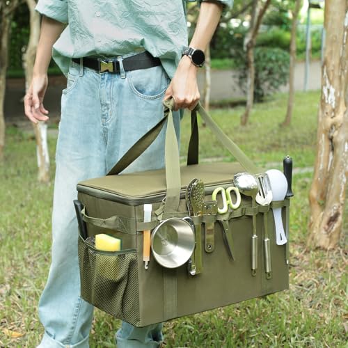 Tactical Camping Storage Bag - 46L Utility Tote Bag Trunk Organizer (Army Green) - color: Army Green
