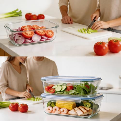 Liuruiyu 2 Pack 2260ml/76.4oz Glass Food Storage Containers with Lids, Meal Prep Containers, Airtight Bento Boxes with Leak Proof Locking for Microwave, Oven, Freezer and Dishwasher, BPA Free - color: 2 Pack-76.4oz