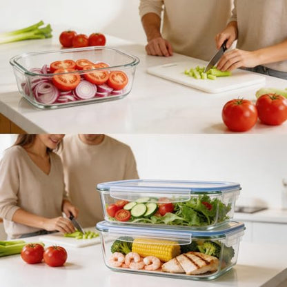 Liuruiyu 2 Pack 2260ml/76.4oz Glass Food Storage Containers with Lids, Meal Prep Containers, Airtight Bento Boxes with Leak Proof Locking for Microwave, Oven, Freezer and Dishwasher, BPA Free - color: 2 Pack-76.4oz