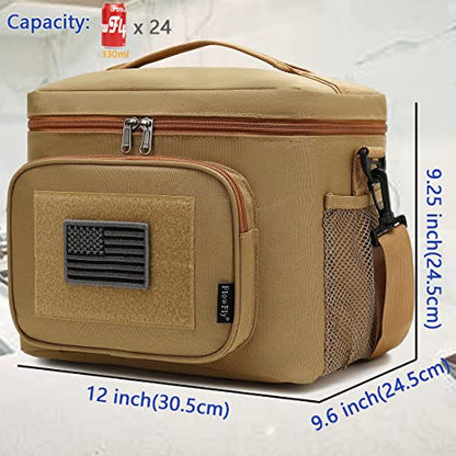 FlowFly Lunch Bag, Insulated Cooler, Thermal Lunch Box Tote with MOLLE/PALS Webbing, Adjustable Padded Shoulder Strap, for Tactical Men Women Adults and Boys Girls Kids (Brown, Large) - color: Brown, size: Large