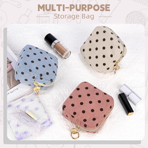 Period Bag for Teen Girls, Corduroy Cute Sanitary Napkin Storage Bag, Menstrual Pad PouchesTampon Holder for Purse (Pink-Polka Dot) - color: Dots-pink