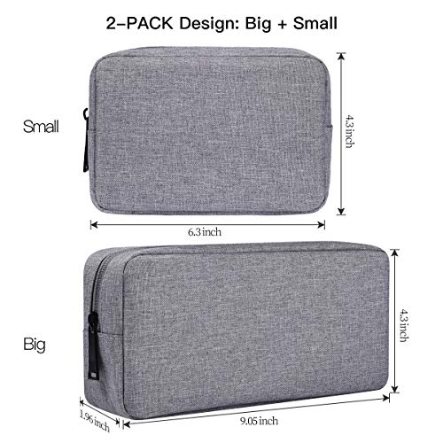 Portable Electronics Accessories Storage Bag, 2PCS Big + Small Carrying Case Travel Cable Organizer Cosmetic Bag Pouch Compatible Hard Drive, Power Bank, Mouse, Laptop Charger, Cellphone, Gray - color: Light Gray