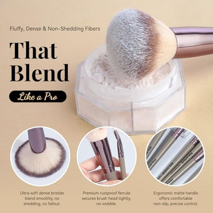 MAANGE 30 Pcs Professional Makeup Brush Set with Travel Case – Kabuki, Foundation, Powder, Blush,Blending& Eyeshadow Brushes, Labeled for Gift-Ready Box,Champagne - color: Champagne