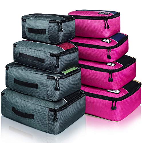Packing Cubes Luggage Bags Organizer Durable Travel Accessories With Clothing Label - color: 8 set - Grey/Rose