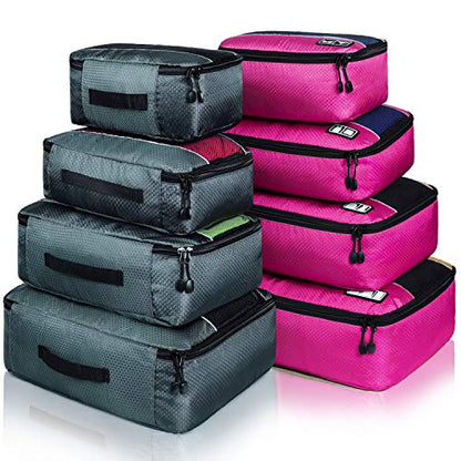 Packing Cubes Luggage Bags Organizer Durable Travel Accessories With Clothing Label - color: 8 set - Grey/Rose