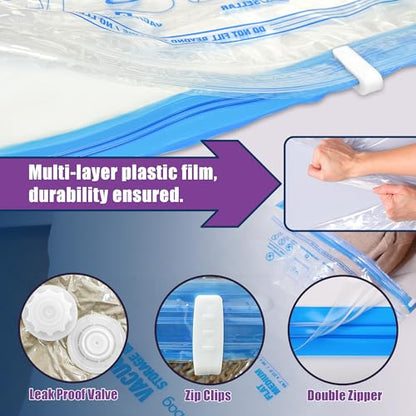 XXL Jumbo 47''X35'' Vacuum Storage Space Bags Extra Large for Blanket Bedding Comforters with Hand Pump (6 Pack) - size: 6-XXL