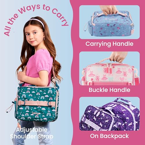 Bentgo Kids Prints Lunch Bag - Double-Insulated, Reusable, for Kids 3+, Adjustable Strap; Holds Lunch Box/Water Bottle/Snacks; Easy-Clean, Water-Resistant, Pockets (NEW Blooming Floral) - color: Blooming Floral