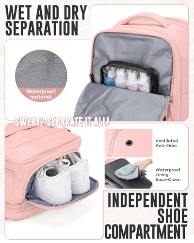 Vacuum Backpack Travel with Pump,Vacuum Seal Bags for Clothing Travel,18×14×8 Personal Item Travel Bag Flight Approved,Pink - color: A15-pink-with Pump