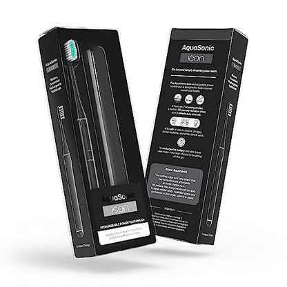 Aquasonic Icon ADA-Accepted Rechargeable Toothbrush | Magnetic Holder & Slim Travel Case | 2 Brushing Modes & Smart Timers | Gentle Micro-Vibrations(Onyx) - color: Onyx