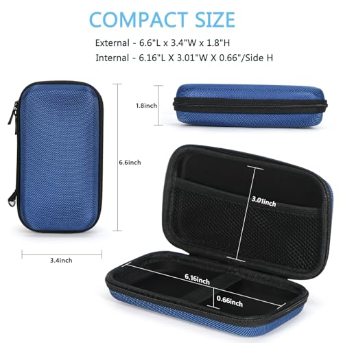 Portable Protection Hard EVA Case for External Battery, Cell Phone, GPS, Hard Drive, USB/Charging Cable, Small Carrying Bag Mesh Inner Pocket, Zipper Enclosure, Universal Travel Pouch Bag - color: Blue