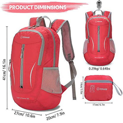 ZOMAKE Ultra Lightweight Packable Backpack 25L, Foldable Hiking Backpacks Water Resistant Small Folding Daypack for Travel(Red) - color: Red