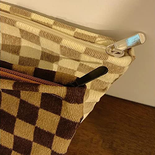 SxoSyo Checkered Cosmetic Bags, Canvas Makeup Bag Purse, Beige | travel toiletry zipper pouch, make up brushes bag, purse organizer pouches - color: Beige, style: Chessboard