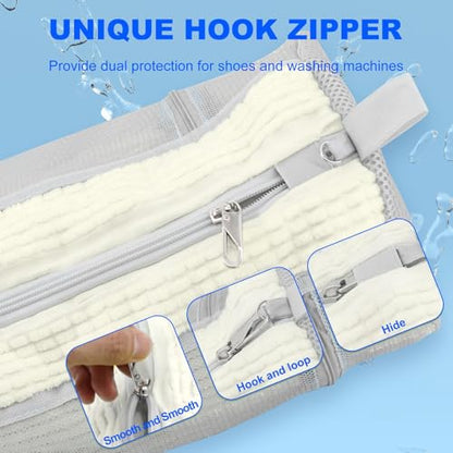 Shoe Washing Machine Bag, Laundry Shoe Bag with Side External Network for Washer and Dryer Reusable Shoe Cleaning Bag for Sneaker Tennis Unstain Cleaner Kit (2pc-white) - color: with side bag-White(2pcs)