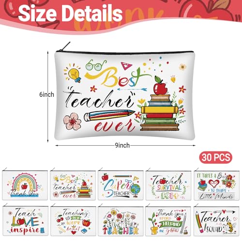 30 Pcs Teacher Appreciation Gifts Bulk Makeup Bag for Teacher Colorful Canvas Makeup Bags Reusable Women Cosmetic Pouch for Appreciation Birthday Gifts - style: Teacher