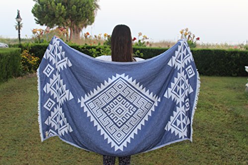 Bersuse 100% Cotton Yucatan Turkish Towel - 39x71 Inches, Dark Blue - color: Dark Blue