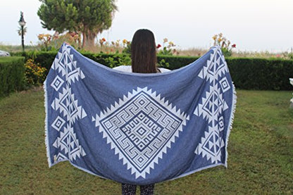 Bersuse 100% Cotton Yucatan Turkish Towel - 39x71 Inches, Dark Blue - color: Dark Blue
