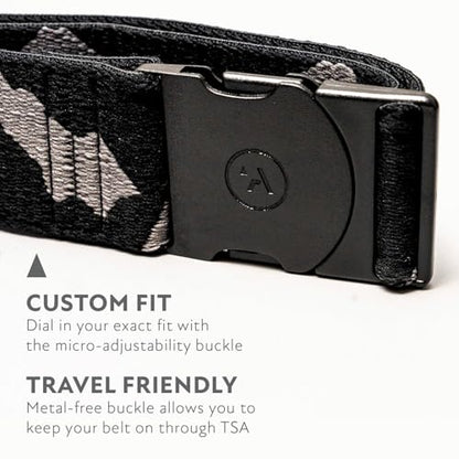 Arcade The Original Unisex Adventure Belt, Heavy Duty Elastic Webbing, Non-Metal Travel Friendly Buckle - color: Ranger Peaks Camo - Grey