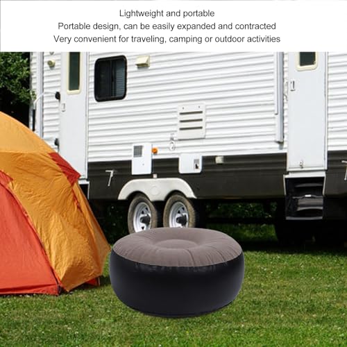 ZJchao Ultra Light Inflatable Flocked Ottoman Compact Round Footrest for Camping Travel Outdoor Lounging - color: Brown